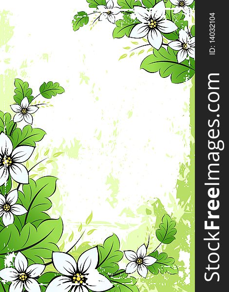 Grunge flower background with leaves