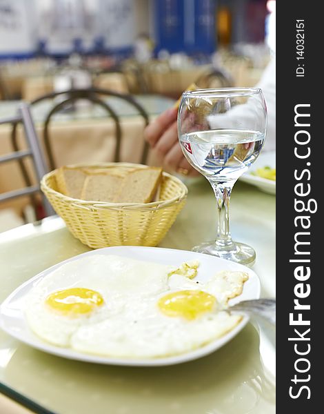 Fried Eggs Fried Eggs And A Glass Of Water