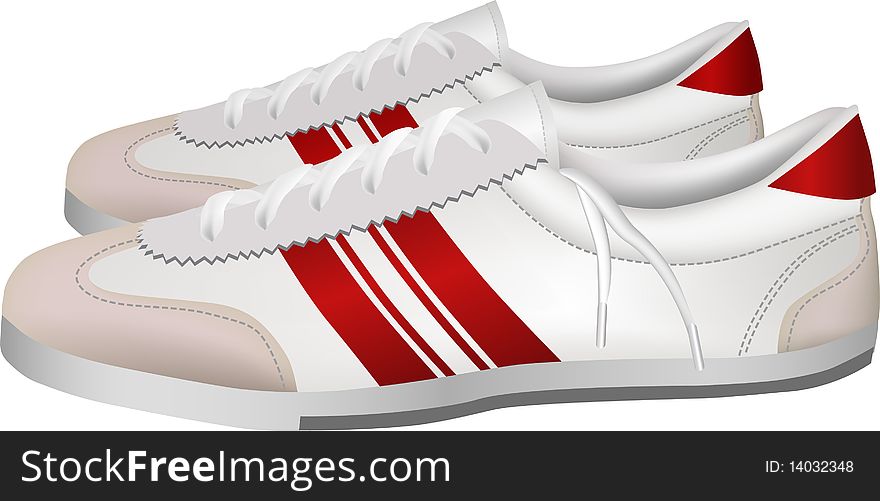 Vector illustration of white and red athletic shoes. Vector illustration of white and red athletic shoes.