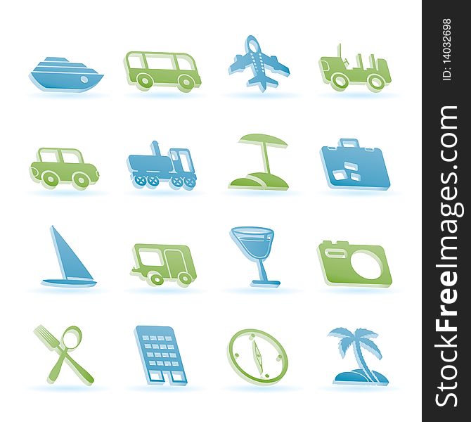 Travel, Transportation, Tourism And Holiday Icons