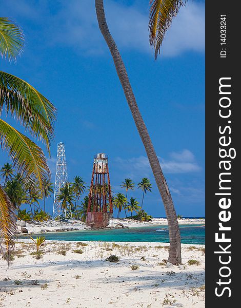 The old and new lights on Lighthouse Caye, Belize. The old and new lights on Lighthouse Caye, Belize.