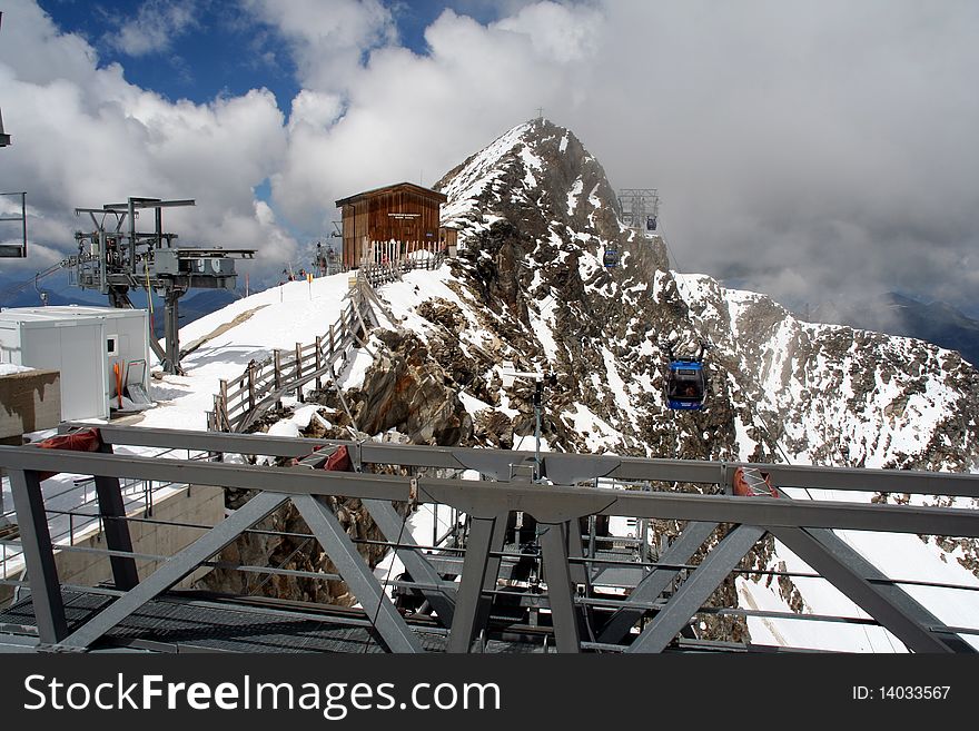 Tourists enjoying snow at 3000 meters altitude in august at Hintertux, Austria. Tourists enjoying snow at 3000 meters altitude in august at Hintertux, Austria