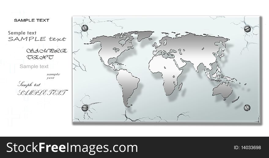 World map on transparent, fragile piece of glass with deep cracks. World map on transparent, fragile piece of glass with deep cracks.