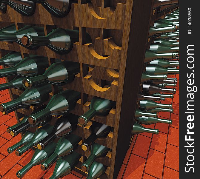 3D rendering, Wine bottles from cellar. 3D rendering, Wine bottles from cellar
