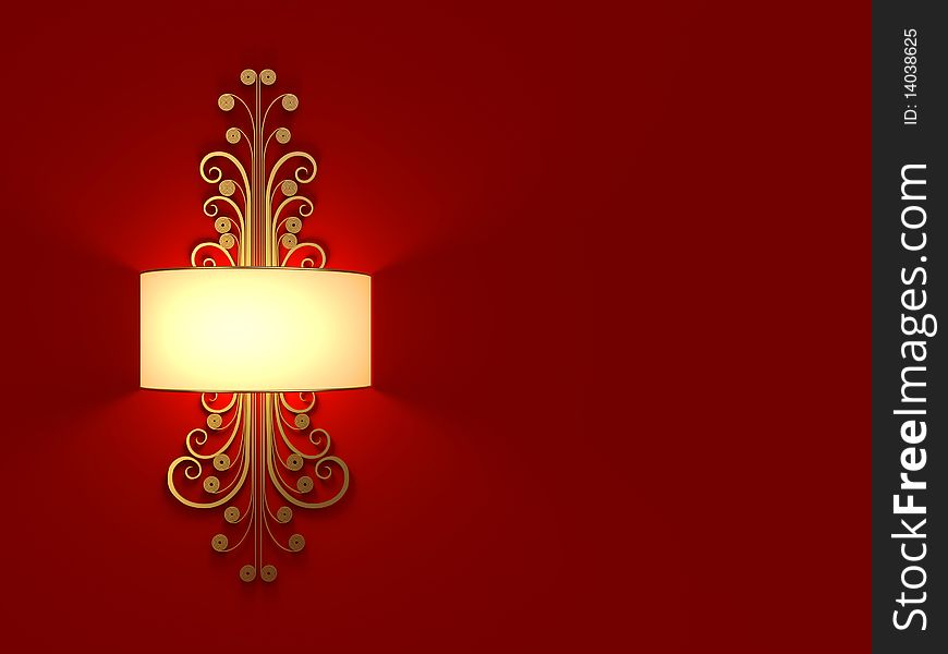 Lighted classic sconce on red background with space allot for text.