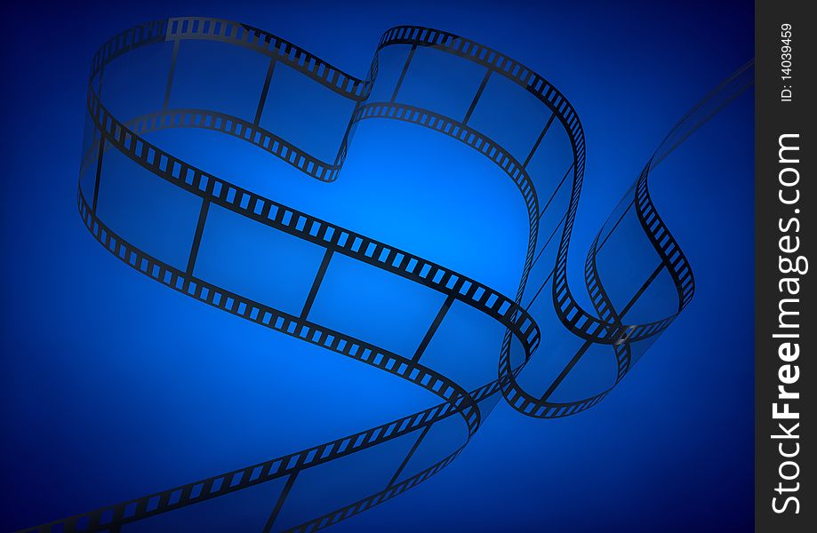 3d image of a heart shape Film Strip over a blue glowing background. 3d image of a heart shape Film Strip over a blue glowing background
