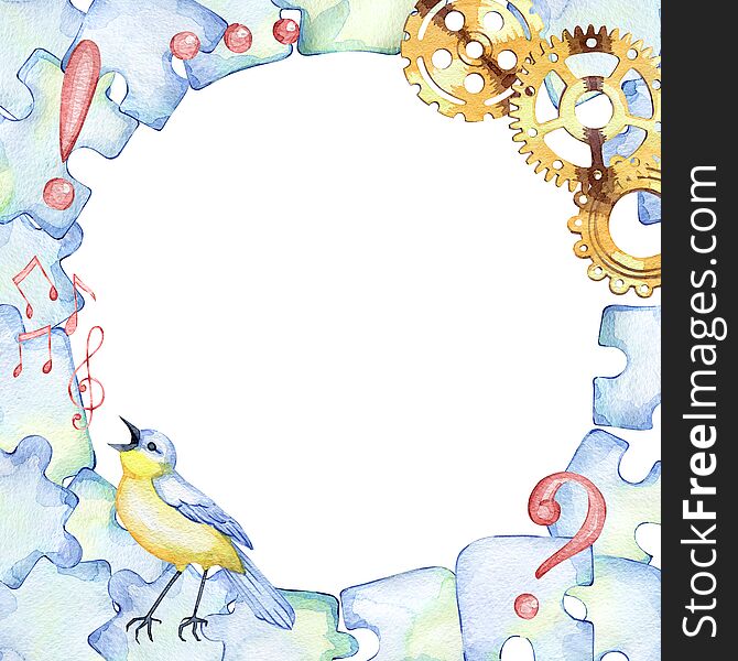 Hand Drawn Watercolor Round Frame On The Theme Of Psychology