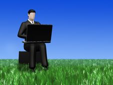 Businessman Working On Laptop In The Field Grass Royalty Free Stock Photography Businessman Working On Laptop In The Field Grass Royalty Free Stock Photography