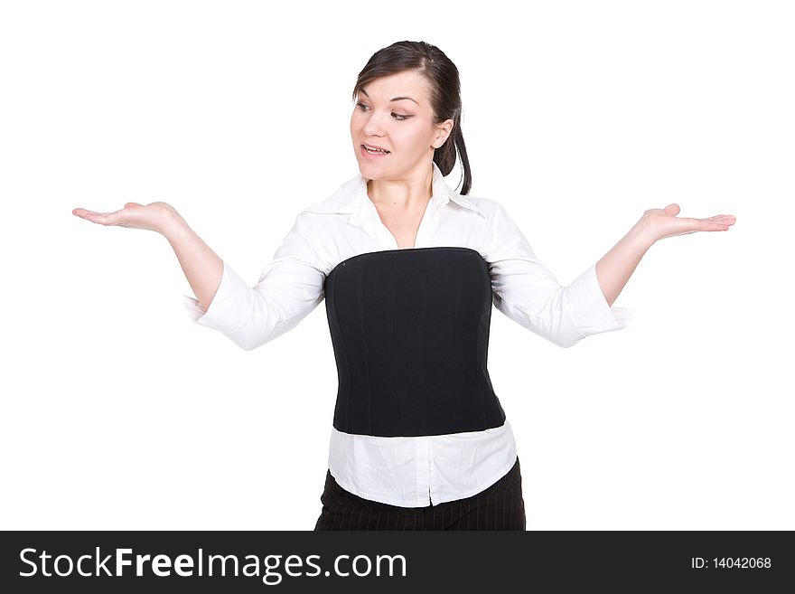 Young attractive business woman over white background. Young attractive business woman over white background