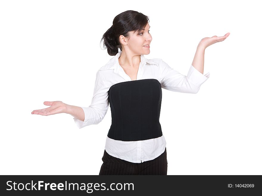 Young attractive business woman over white background. Young attractive business woman over white background