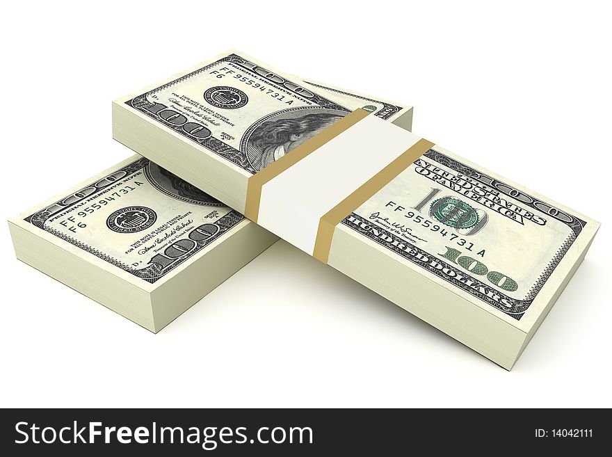 3d render of two stacks of hundred dollar bills