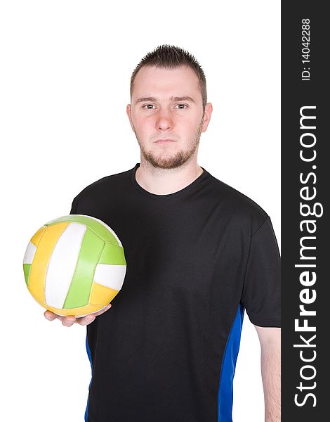 Young happy man with ball. over white background. Young happy man with ball. over white background