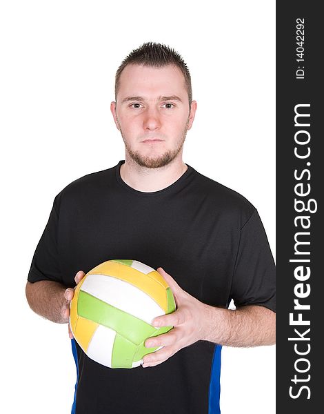 Young happy man with ball. over white background. Young happy man with ball. over white background