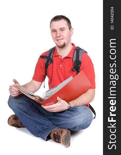 Happy young student. over white background