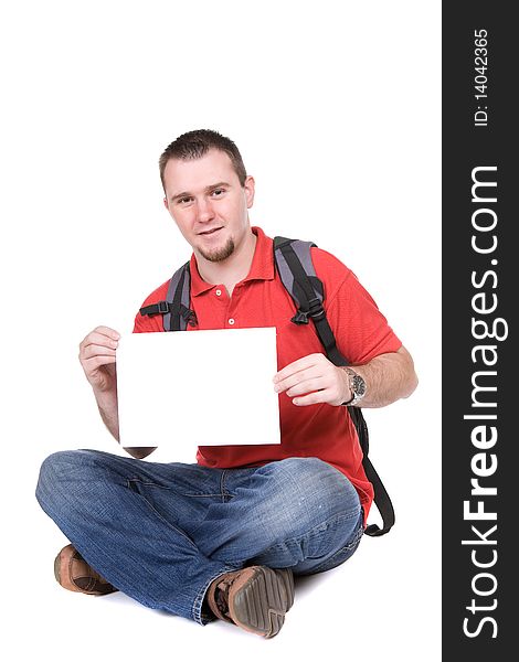 Happy young student. over white background