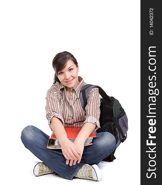 Young happy student. over white background