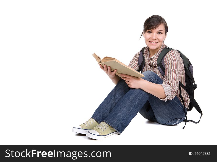 Young happy student. over white background