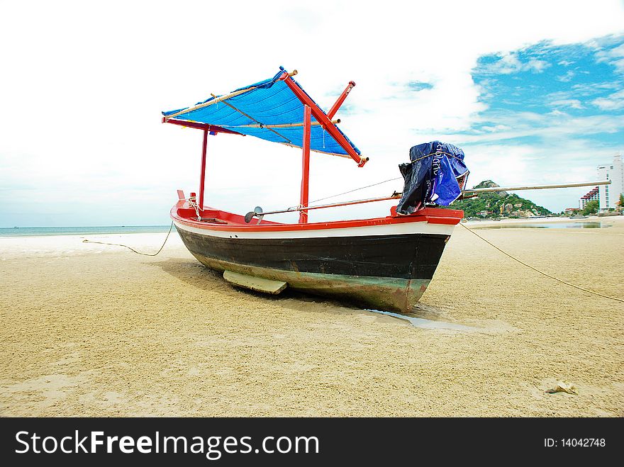 Boat beach huahin of thailand  in day bright