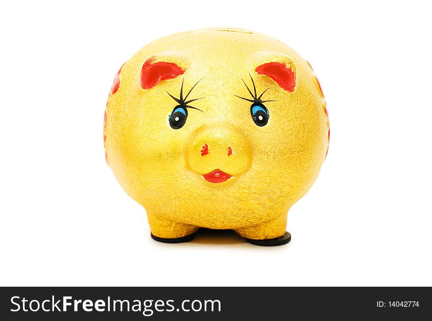Chinese gold piggy bank  on white background