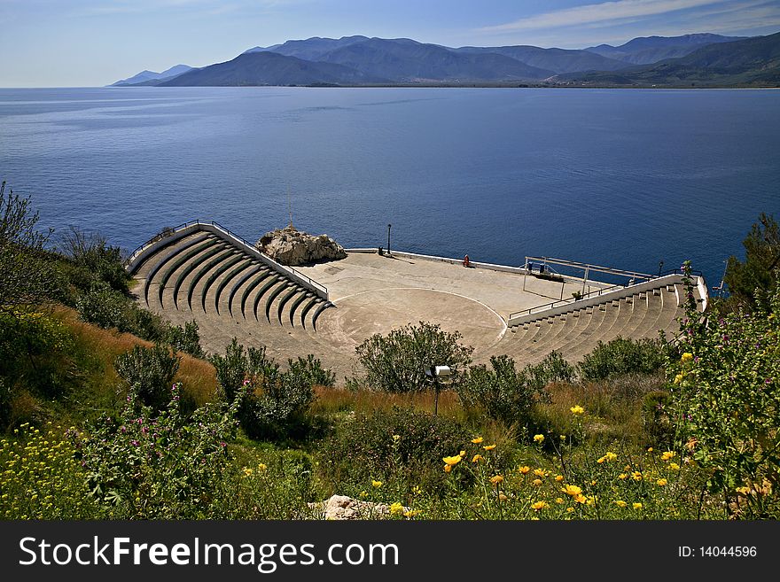 A modern open air theatre so close to the sea. A modern open air theatre so close to the sea.