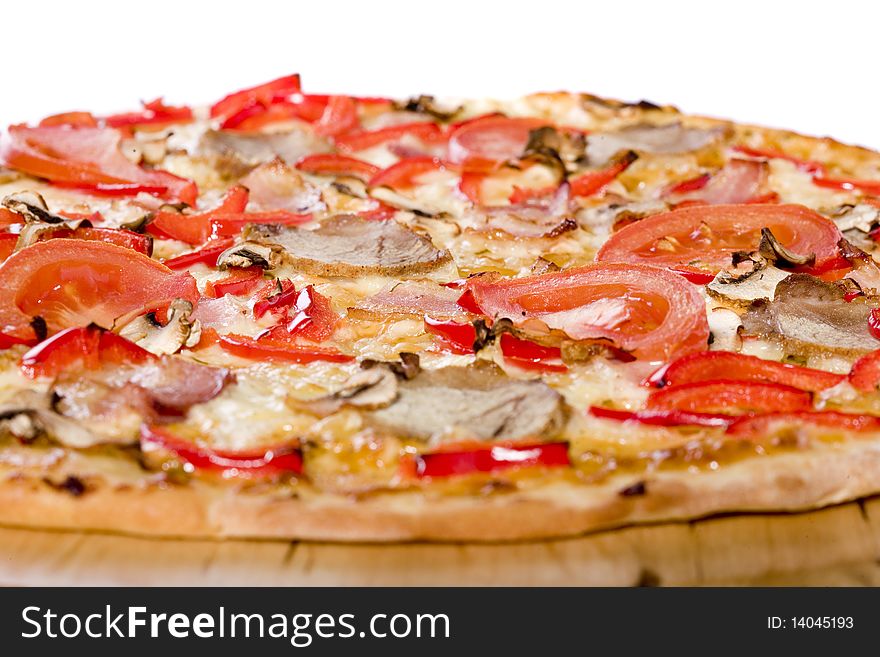 Close up up of fresh hot pizza
