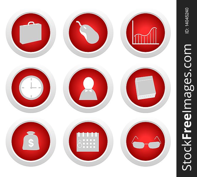 Business red button set icon. Vector