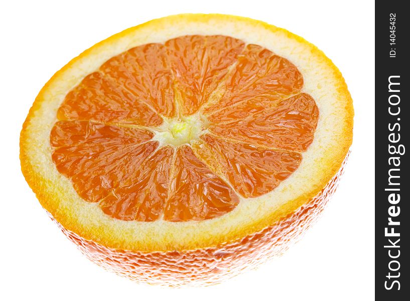 Half of an orange fruit, isolated on white background. Half of an orange fruit, isolated on white background.