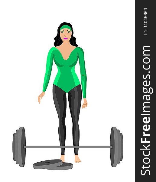 Sportswomen with dumbbell is isolated on white background. Vector