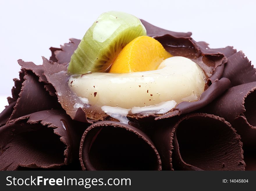 Fruit Chocolate cake with white background