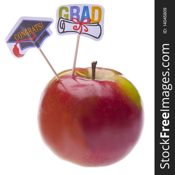 Apple with Graduation Signs.  Isolated on White with a Clipping Path.