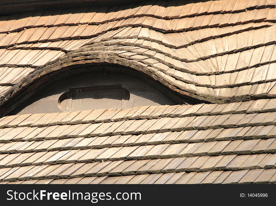 Old tiled roof in Kolin, Czech Republic.