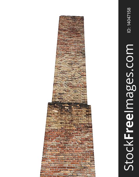 Old, brick industrial chimney, isolated over white. Old, brick industrial chimney, isolated over white