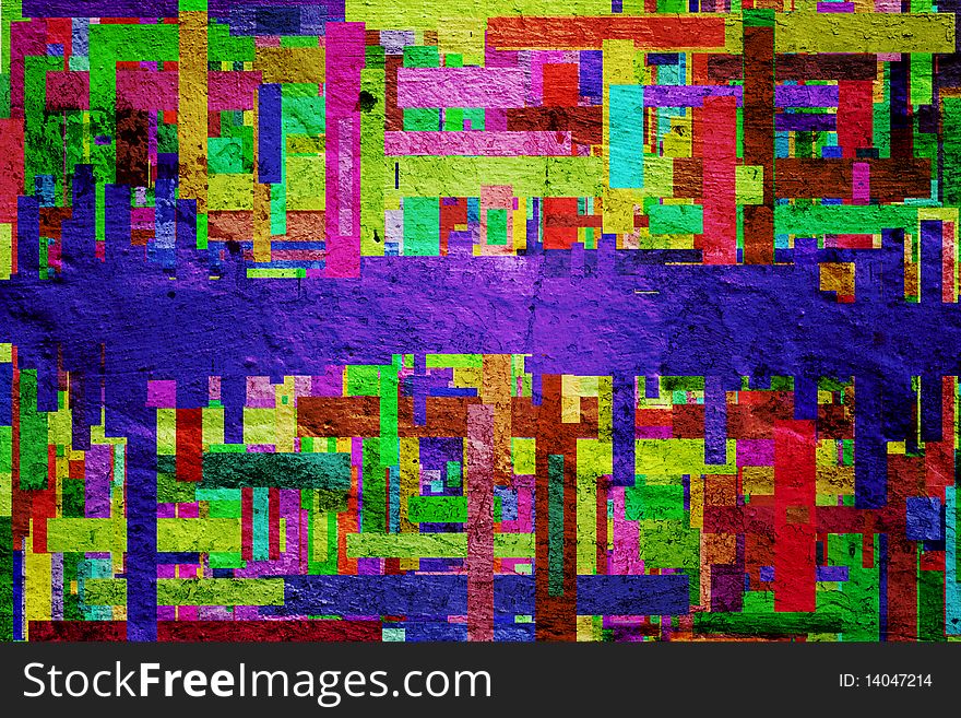 Squares on the grunge wall, abstract background