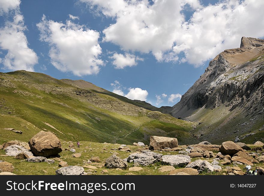 Landscape of Pyrenees mountains in a summer day.