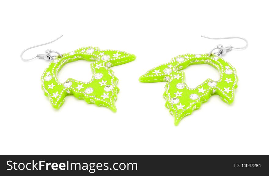 Green earrings isolated on white