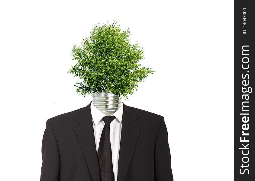 Green energy symbol - man with green light bulb head