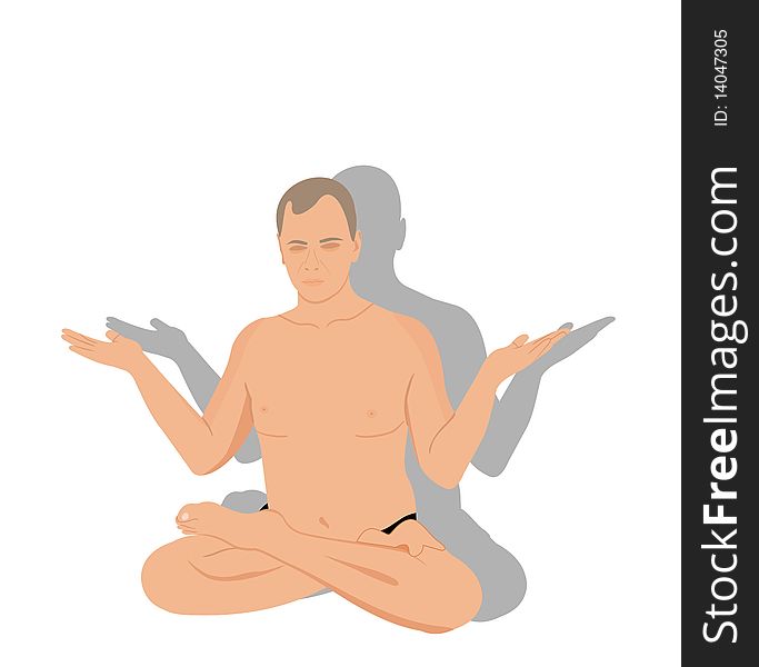 Illustration of yogas the man sits and meditates. Vector