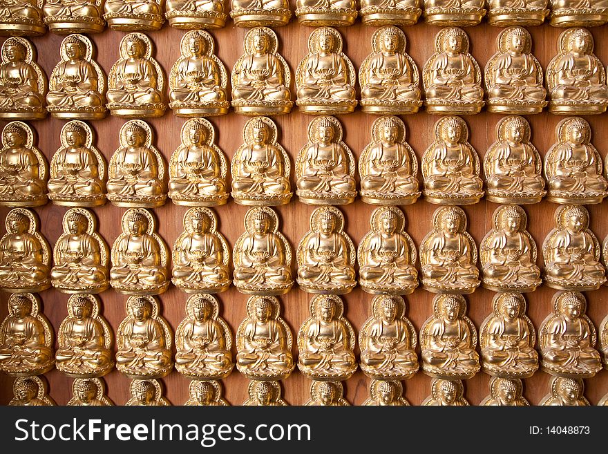The Hundred Buddha wall in baromraja temple thailand