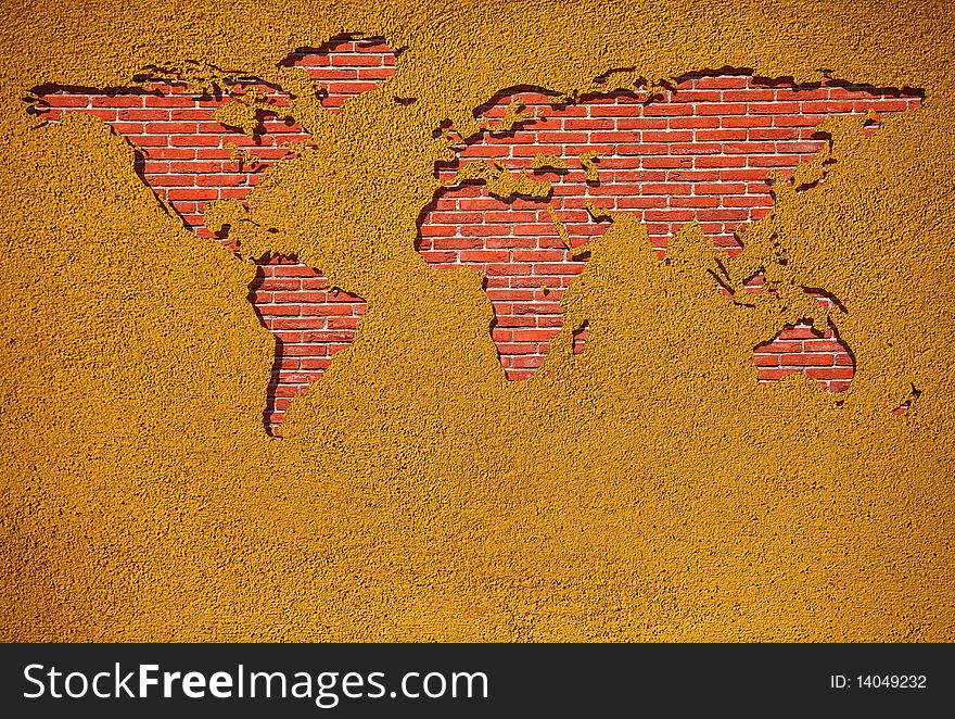Brick World Map On Wall