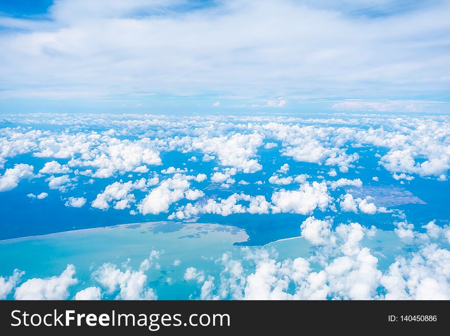 Aerial view of beautiful nature with white cloud and blue sky. Aerial view of beautiful nature with white cloud and blue sky