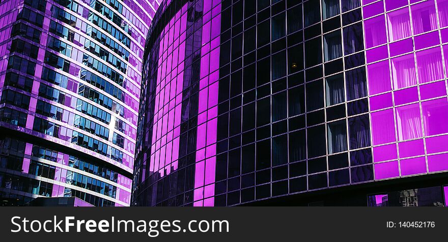 Futuristic landscape of silhouettes of skyscrapers in the city.