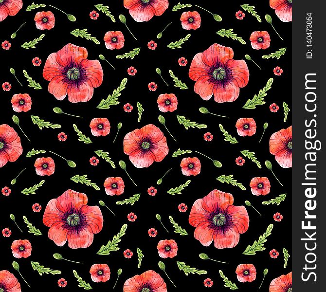 Cute seamless pattern whit poppies