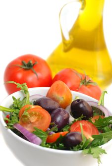 Salad With Cherry Tomatoes, Onion And Olives Stock Photo Salad With Cherry Tomatoes, Onion And Olives Stock Photo