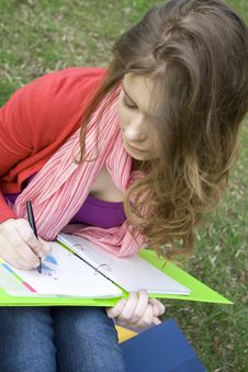 Female In The Park Draws Stock Photography