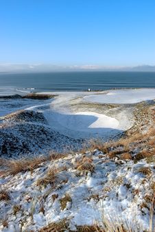 Snow Covered Links Golf Course And Flag Stock Photos Snow Covered Links Golf Course And Flag Stock Photos