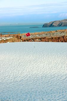 White Snow Covered Golf Course And Cliffs Stock Photo White Snow Covered Golf Course And Cliffs Stock Photo
