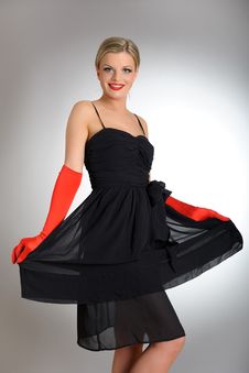 Sexy Fashion Woman With Red Gloves In Dress Royalty Free Stock Images Sexy Fashion Woman With Red Gloves In Dress Royalty Free Stock Images