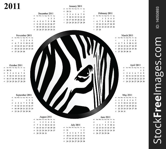 2011 calendar with an abstract zebra design