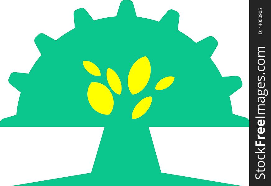 Isolated illustrated gear shape tree logo design