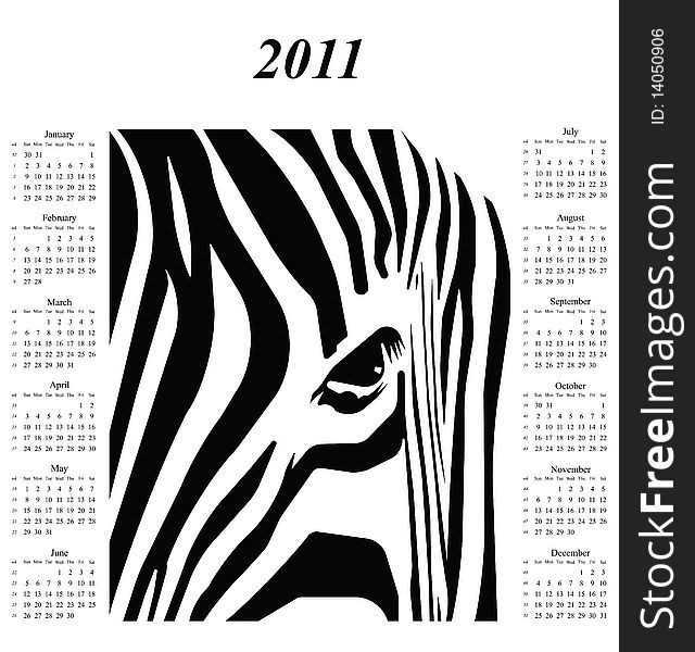 2011 calendar with an abstract zebra design